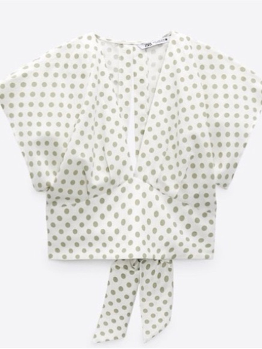 Zara Polka Dot Wrap Crop Top in Sage and Ivory Medium